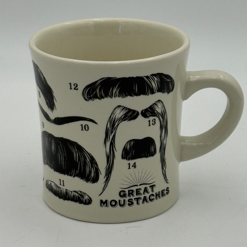 Unemployed Philosopher Guild Great Moustache Coffee Mug Cream Black Ceramic 2012